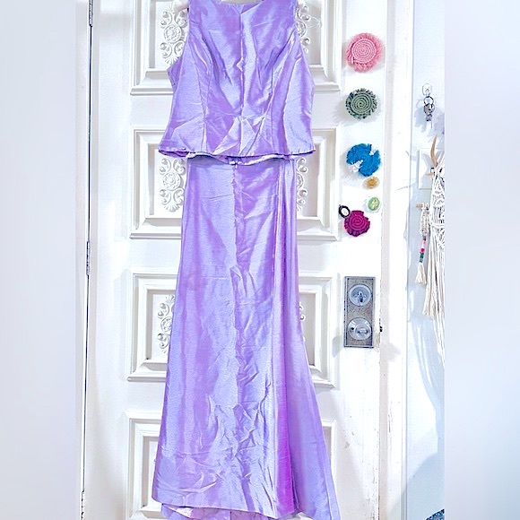 Stunning; 2pcFormal Dress “Top+Maxi Skirt” Shiny Fancy Lilac  Special Occasions - Picture 3 of 16